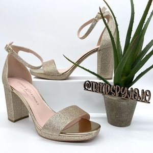 Chinese Laundry CL Gold Glitter Block Heel Sandals